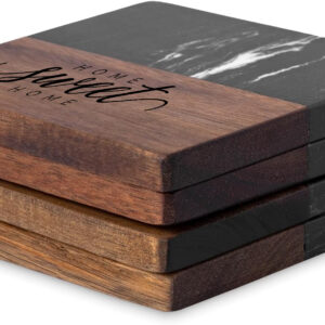 Square Black Slate Acacia Wood Drinks Coasters Set of 4