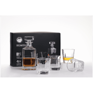 750 ml Square Glass Decanter Set with Four 11 oz Glasses in Black Gift Box