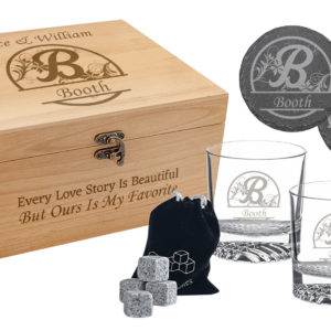 Wooden Box Whiskey Glass and Coosie set collection